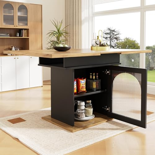 GYNGTLC Mesa de comedor extensible para ahorrar espacio, 3 estantes, color negro + MDF + cristal, 110 x 80 x 76 cm, 6-8 personas, interior