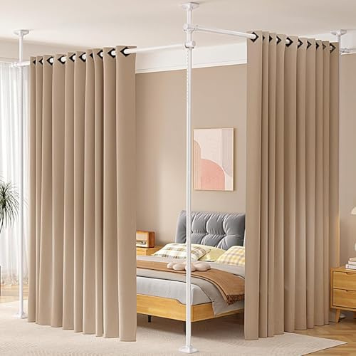 WELDUN Biombo para dividir espacios, barra de cortina independiente, biombo, sin cortina, protección visual para salón, dormitorio u oficina, 227-312 cm (alto), 71-290 cm (ancho x ancho), color blanco