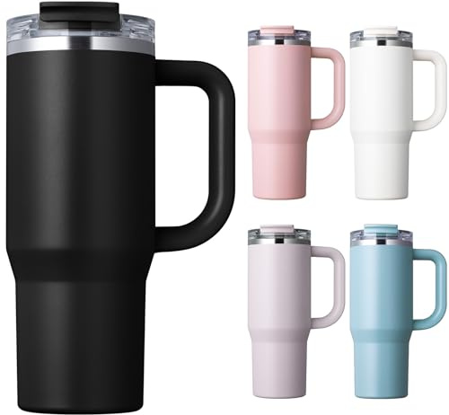 Homealexa Isolerat glas 900 ml/304 rostfritt stål, dubbelväggs vakuumdesign med läckagesäkert lock och sugrör, perfekt för kalla och isdrycker svart