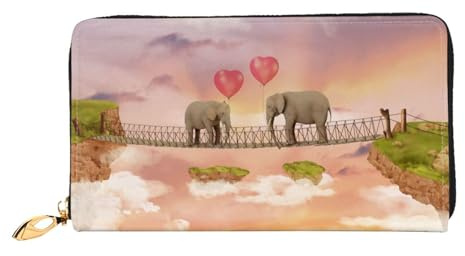 GBCDEDSL Elephant on a Bridge Portefeuille en cuir microfibre imprimé double face pour femme, Noir , Taille unique