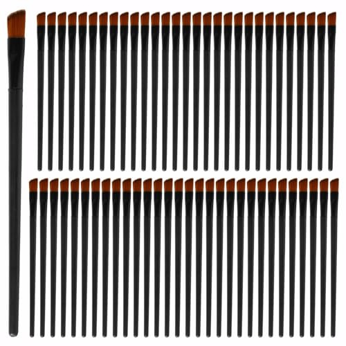 60 brochas en ángulo para cejas, para cejas, se pueden utilizar para cejas, corrector, sombra de ojos, para mejorar la experiencia de belleza, adecuado para mujeres y niñas (9,5 cm, negro)