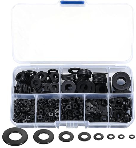 500 Stück Unterlegscheiben Kunststoff,Engummi Unterlegscheiben,Schwarz Es Gibt 8 Gängige Größen M2/M2.5/M3/M4/M5/M6/M8/M10 Nylon Distanzhülsen