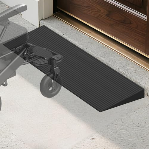 Vkechh Türschwellenrampe,90x15x2cm Rollstuhlrampe aus Vollgummi bis 1,5t Kürzbare & rutschfeste Auffahrrampe für Saugroboter,Kinderwagen, Rollator, mit Doppelseitigem Klebeband