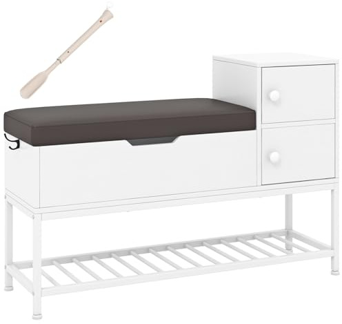 GIANTEX Skobänk med sits, sittbänk med förvaringsutrymme, skosked, 1 hylla och 2 lådor, 100 x 30 x 68 cm, smal skohylla för entré, vardagsrum och hall, kan belastas upp till 150 kg