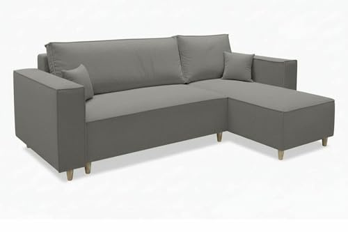 MARPUR Ecksofa Rio, Eckcouch in L-Form mit Schlaffunktion und Bettkasten, Farbe: Grau, Velourstoff, Ottomane Universal