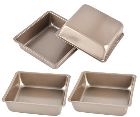 DECHOUS Moule à Gâteau Carré Antiadhésif en Acier au Carbone 11 CM Doré – Lot de 4 Moules Individuels pour Mini-Cheesecakes Brownies et Tartelettes – Compatible Mini-Four et Friteuse à