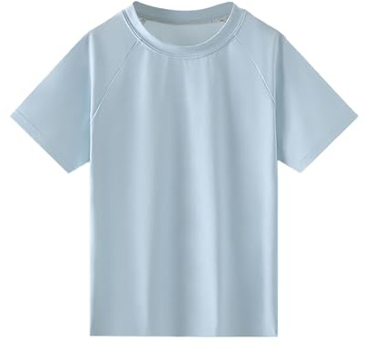 Rashguard Ragazzo Manica Corta Maglietta Nuoto con SPF 50+, ad asciugatura rapida, per Sport Pesca, Surf, Acqua, Spiaggia, Maglietta per Bambini, Ragazze, Ragazze, Azzurro, 13-14 Anni
