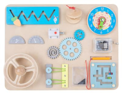 mophrati Encourage Creative Thinking Busy Board Toy Wood Baby Wooden Steering Wheel Busy Board Kids Montessoris Educational Toy