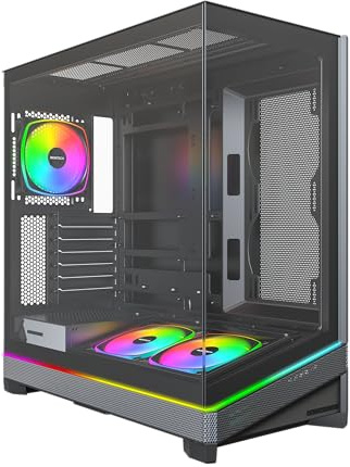 MONTECH Sky 3 Panoramic ATX PC Case, Back-Connect Ready, 3 ARGB Fans, Black
