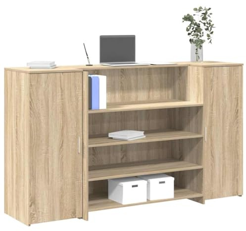 Ordellia Bancone da ricevimento, in rovere Sonoma, 180 x 50 x 103,5 cm, con vano portaoggetti, per ufficio, ricevimento, casa, studio