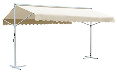 ULUYYUC Store double autoportant - 600 x 300 cm - Crème - Grand pare-soleil pour jardin et terrasse - Séparateur de pièce stable et distributeur d'ombre en acier et polyester