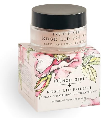French Girl Rose Lip Scrub - Organic Sugar Scrub For Lips, Hydrating Lip Exfoliator & Moisturizer with Shea Butter & Essential Oils, Treatment for Dry Lips, Clean, Vegan & Cruelty-Free, 1oz