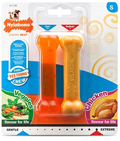 Nylabone Gentle Puppy Dog Teething Chew Toy Bones, 1 Chicken, 1 Veggie, Small, for Puppies Up to 11 kg (Twin Pack)