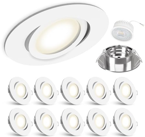 linovum LED Einbaustrahler Einbauleuchte 10er Set - Einbauspot flach in rund schwenkbar weiß inkl. 4W LED Modul neutralweiß