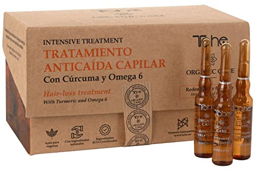 Tahe Organic Care Tratamiento Antí-caida capilar Intensive, Redensifica y Fortalece con Cúrcuma y Omega 6 sin Parabenos, 15 x 5 ml