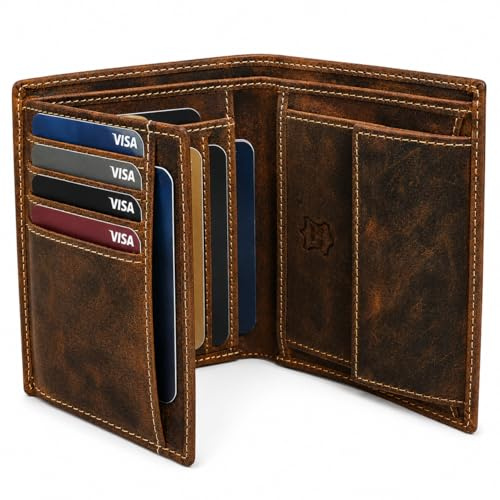 Frédéric&Johns® Portefeuille Homme Cuir Véritable RFID – Modèle Stone Vintage avec Boîte Cadeau – Grande Capacité, Compact, Élégant et Compatible Permis