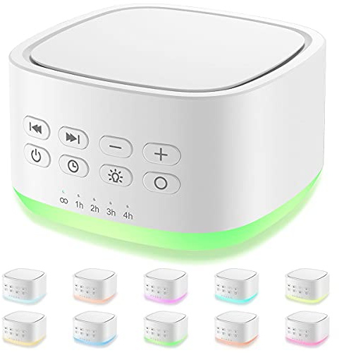 Magicteam White Noise Machine 10 Colors Lights and 25 Soothing Sounds Sleep Sound Machine with 5 Timers with Memory Feature Portable Sound Machine for Baby Adults (White)