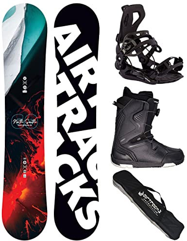 AIRTRACKS Snowboard Set Paquete Completo Tabla North South Four Wide Hombre 157 + Fijaciones Master + Botas Strong ATOP 43 + SB Bag