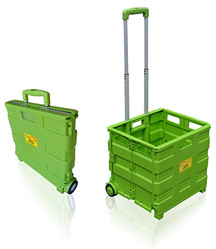 Pack and Go Folding Shopping Trolley, With Wheels, Capacity 40kg, Good for Shopping, Camping, Fishing, Festival, Cart, Trolley, Optional Lid (GREEN TROLLEY only) - Sun Leisure®