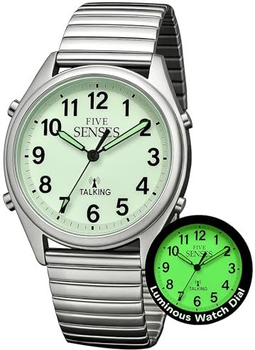 Five Senses Atomic Talking Watch for Seniors - Loud Sound Alarm with Super Luminous Dial - Ideal for Visually Impaired Men & Women - Large Face Watch with Talking Time Feature