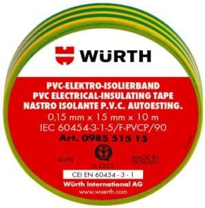 Cinta aislante profesional eléctrica Wurth 19 mm x 25 m amarillo verde 10 unidades