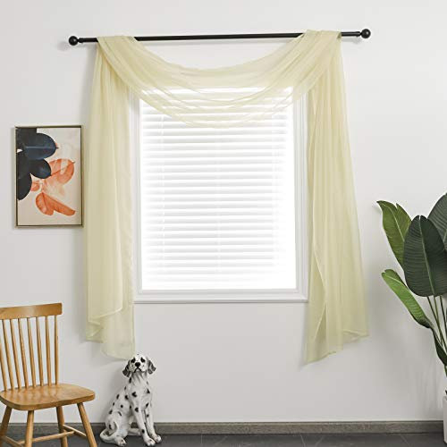 TOAVA DECO Beige, durchscheinender Fensterschal Volant für Fenster, Beige, durchscheinender Schal, Vorhänge, 36.7 cm lang für Wohnzimmer, Schlafzimmer, Hochzeit, Party, Betthimmel, 144 cm lang