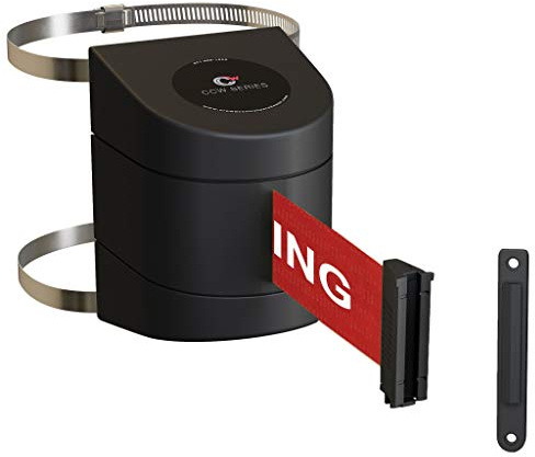CCW Wall Mount Retractable Belt Barrier with ABS Case and Clamp, WMB-230 (25 Foot Belt, Red withNO Parking White Letters Belt with Black ABS Case)