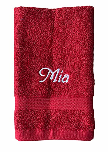 Krings Fashion Gästehandtuch 30 x 50 cm - Namen nach Wunsch individuell anpassbar - Hochwertig Bestickt - 100% Baumwolle-Farbe Bordeaux-Stickfarbe wählbar