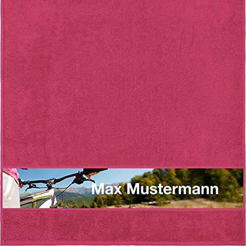 Manutextur Duschtuch mit Namen - personalisiert - Motiv Radsport 2 - viele Farben & Motive - Dusch-Handtuch - Fuchsia - Größe 70x140 cm - persönliches Geschenk mit Wunsch-Motiv und Wunsch-Name