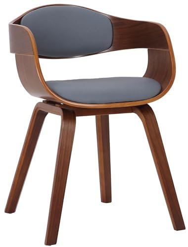 CLP Esszimmerstuhl ergonomisch Kingston, gepolsterte umlaufender Rückenlehne, Kunstlederbezug & Holzgestell, belastbar bis 150 kg, Farbe:walnuss/grau