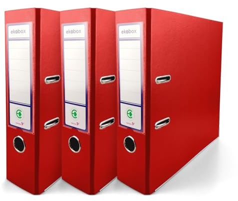 Netuno 3x Ringbuch DIN A4 breit Rot 8cm Kunststoff PP | Büroordner Ordner 2-Ring-Mechanik für A4-Dokumente Büro Studium Homeoffice Ordnungssystem Aktenaufbewahrung Dokumentenablage