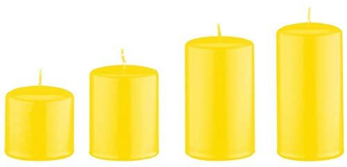 4er Set Adventskerzen, Stumpenkerzen Abgestuft Citron Gelb Ø 6 cm (Höhen 6, 8, 10 und 12 cm)