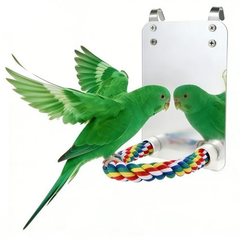 YYwenting Bird Mirror with Rope Perch for Cockatiel, Parrot, Parakeet & Cockatoo