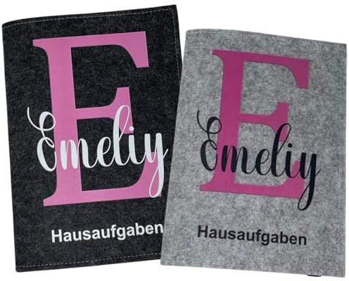 Hausaufgabenheft Hülle personalisiert mit Namen Datum schlicht A5 - Grundschule für Mädchen und Junge - Einschulungsgeschenke Heftumschlag - Geschenkideen Einschulung - Buchstabe Pink