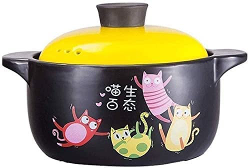 YANYUESHOP Casserole en Argile Motif de Dessin animé Plat Noir en céramique Faitout Rond Marmite en Terre Cuite Casserole en céramique Fond antidérapant (Taille: Capacité 4L)
