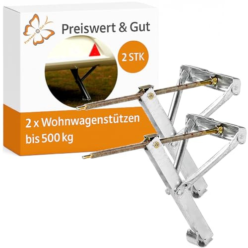 Preiswert&Gut 2x Wohnwagenstützen 625x457mm Trapezgewindespindel für Wohnmobil und Wohnwagen Stütze Kurbelstütze 4,3 kg Eckstütze – verzinkter Stahl Ausdrehstütze bis 500 kg Tragkraft