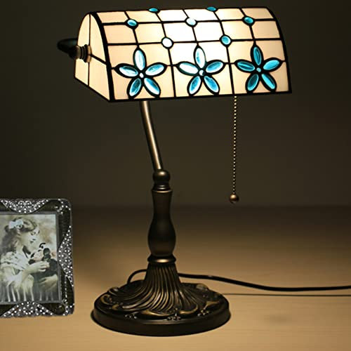 AIBOTY Banker Lampe Tiffany Lampe Kristallperlen Buntglas Lampe Schlafzimmer Nachttisch Büro Lesepult Klavier Lampe Lotus Legierung Basis Zug Kette Schalter Geburtstag, 10X15in,Y