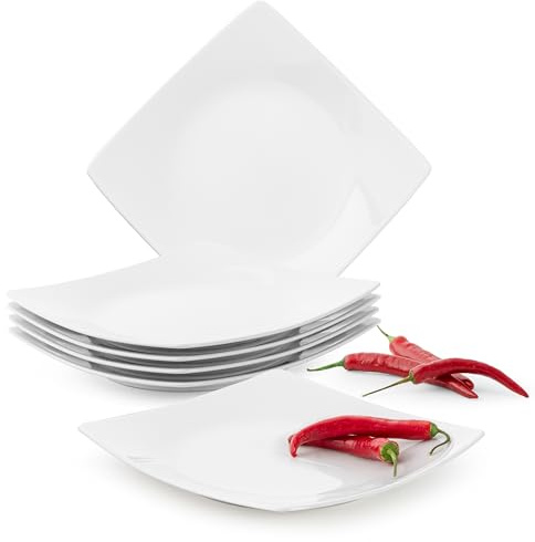 Konsimo. Frühstücksteller für 6 Personen - Dessertteller aus Keramik - Set Kuchenteller 6er - EPIRI Moderne Kleine Teller - 21x21 cm - Weiß