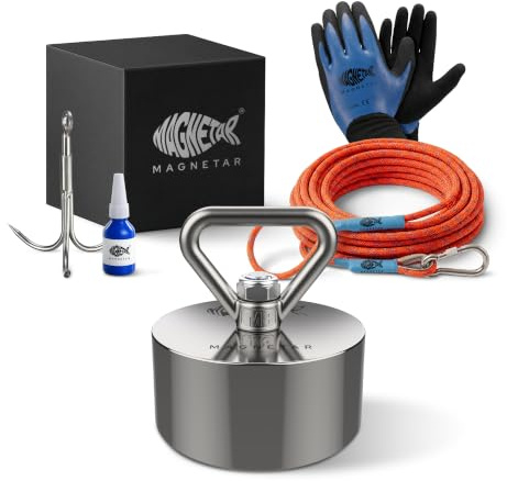 Magnetar - Magnetfischen Set - Allround 1000kg Bergemagnet - Magnetangel Paket mit Haken/Seil/Handschuhen/Schutzhülle/Kleber - 360 Angelmagnet zum Magnet fischen