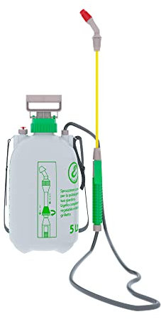 Spruzzatore A Pressione Da 5 Litri Azionamento a Pompa Manuale Irroratore Tubo E Lancia Tracolla Zaino Da Giardino Con Ugello Regolabile Per Irrigazione Nebulizzatore Colore Bianco e Verde