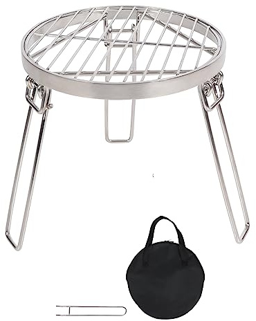 Lineslife Faltbares Lagerfeuerstativ zum Kochen, Tragbarer Camping-Stativ mit Grillrost für Soloofen Lagerfeuer Feuerstelle, Dutch Oven, Offenes Feuer, Edelstahl