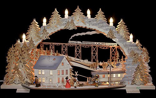 Tietze Schwibbogen Zugfahrt ins Erzgebirge (variabel) - 72x41x7cm - Original Erzgebirge Schwibbögen