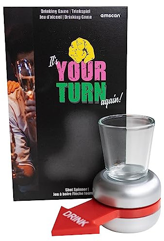 Amscan - Trinkspiel Shot Spinner mit Schnapsglas, Partyspiel, Saufspiele, Flaschendrehen