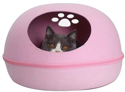 Beruhigendes Katzenbett Hund Katze Bett Höhle Schlafsack Reißverschluss Ei Form Haustier Bett Filz Tuch Haustier Haus Nest Katze Korb Für Katzen Tiere Liefert Haustierbett ( Color : Pink , Size : 52*4