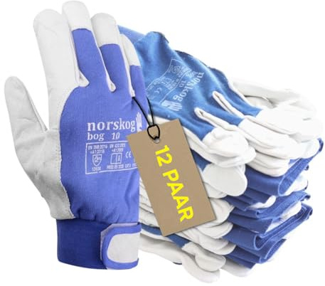 norskog BOG - 12 Paar - Leder Handschuhe Arbeitshandschuhe Ziegenleder; für LKW-Fahrer, Lagerhaus, Gartenarbeit, Landwirtschaft, Heimwerkerarbeiten Bauberufe; Maschinenführer - Gr. 6