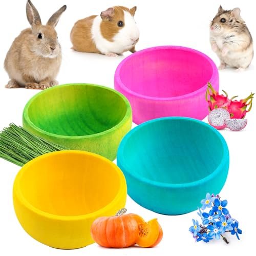 Abizoo Hamster Chew Bowl,4 Pcs Dwarf Hamster Food Bowl Wood Edible Chew Toys for Rabbit Guinea Pig Chinchilla Degu Gerbil Squirrel Bunny Enrichment Toys Small Size Treats for Teeth