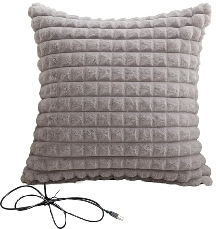 Heated Pillow Grey Cushion - Super Soft USB Heating Pad for Neck, Detachable Controller, 3 Heat Settings, for Back, Waist, Neck, Period Pain Relief - Perfect for Home, Office, 45x45cm (Grey)