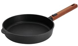 Woll – Eco Logic QXR Flachpfanne Ø 24 cm mit abnehmbarem Holzstiel – PFAS-freie Antihaftpfanne, backofenfest – Pfanne Induktion – Induktionspfanne – Bratpfanne, Schwarz