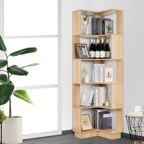Nisorpa 5 Tier Corner Standing Shelf Bookcase Bookshelf Unit Free Standing Corner Shelf Book Storage Display Rack for Living Room Bedroom Office Corner