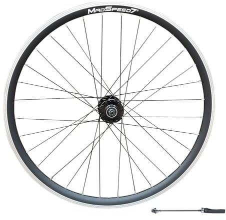 Madspeed7 QR 26 (ETRTO 559x19) MTB Mountain Bike FRONT Wheel - Disc & Rim Brake Compatible - Sealed Bearings Hub 9x100mm QR - Double Wall - 32x Black Spokes